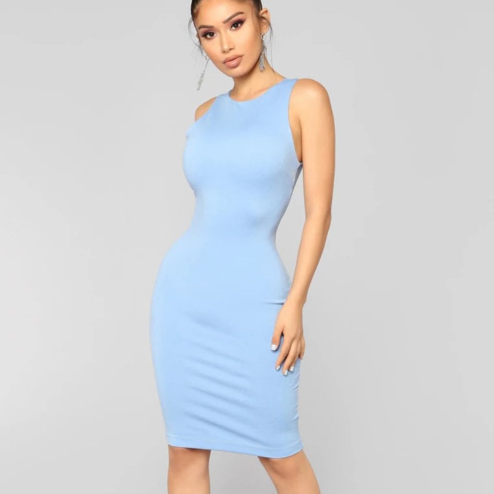 Fashion Nova BodySculpting Midi Dress - Light Blue